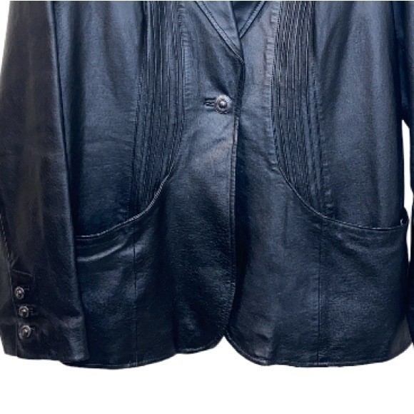 90s D & Co Leather Blazer Jacket Black animal print Lined size L - Picture 9 of 17